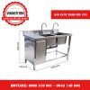 Chậu rửa inox công nghiệp 2 hố có hộc tủ